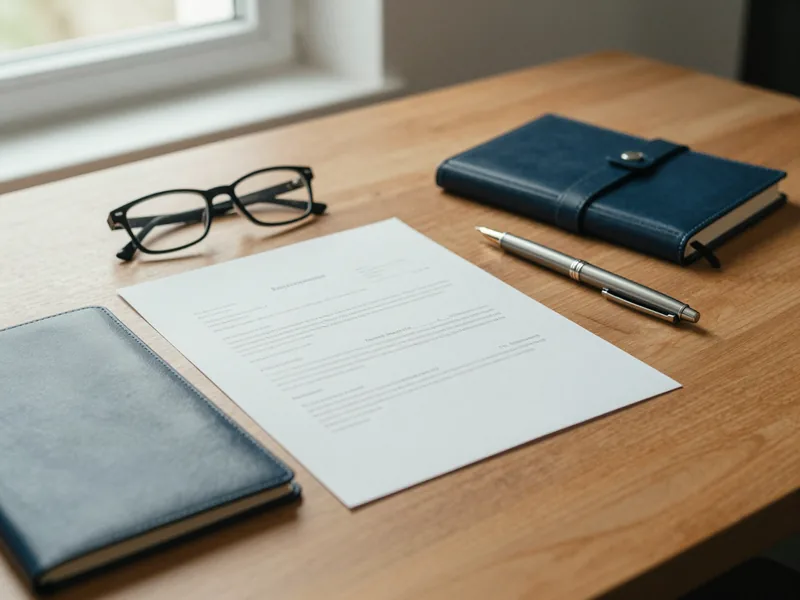 Amtlicher Brief mit Aktenzeichen, daneben Lesebrille und Notizblock.